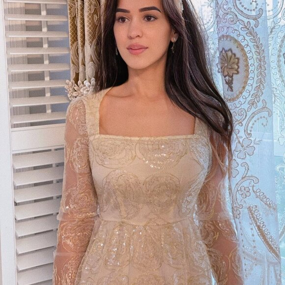 Midi Lace Floral Cream Christmas/New Year's Party Dress - Picture 5 of 5